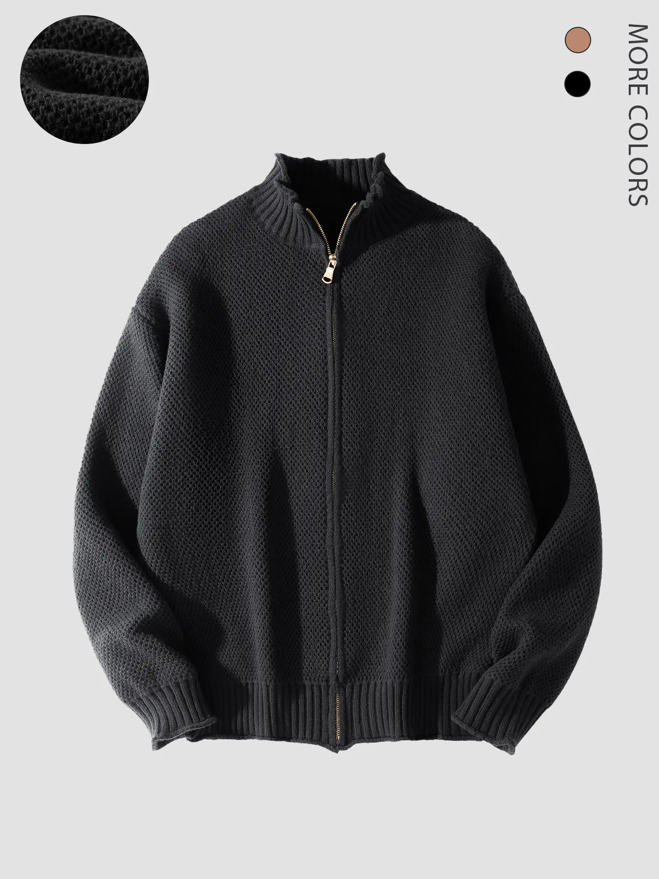 Men's Winter Classic Zipper Cardigan, Fitted Stand Collar Knitwear, Long Sleeve Warm Comfortable Fashion Casual Wear for Daily