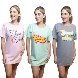 MISS POPULAR 3-Pack Women’s Sleep Shirts, Short Sleeve Nightgown, Soft 60% Cotton 40% Polyester Cute Printed Dorm Sleepwear