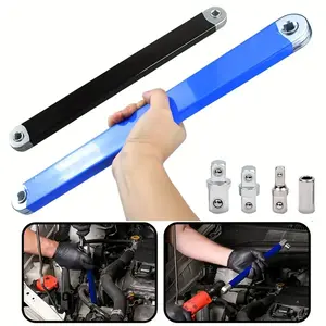 Ratchet Wrench Extension Set, Socket Ratchet Wrench, Car Repair Offset Auxiliary Tool, Includes 4 Square Drive Adapters, Fits Narrow Spaces, Carbon Steel, Blue/