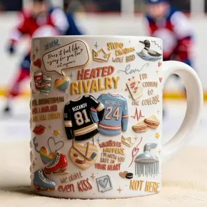 Heated Rivalry Hockey Faux 3D Effect Mug, Hockey Romance Collage Coffee Mug, Gift for Hockey Lovers and Romance Readers, Gift for BookTok Fans