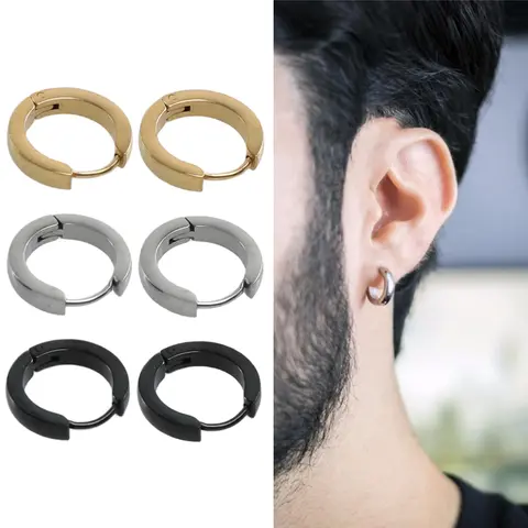 3 Pairs Hypoallergenic Small Hoop Earrings for Men Women 316L Surgical Stainless Steel Gold/Silver/Black Hoop Earrings for Sensitive Ears Mens Hoop Huggie Earrings Ear Piercing Jewelry Set 12mm