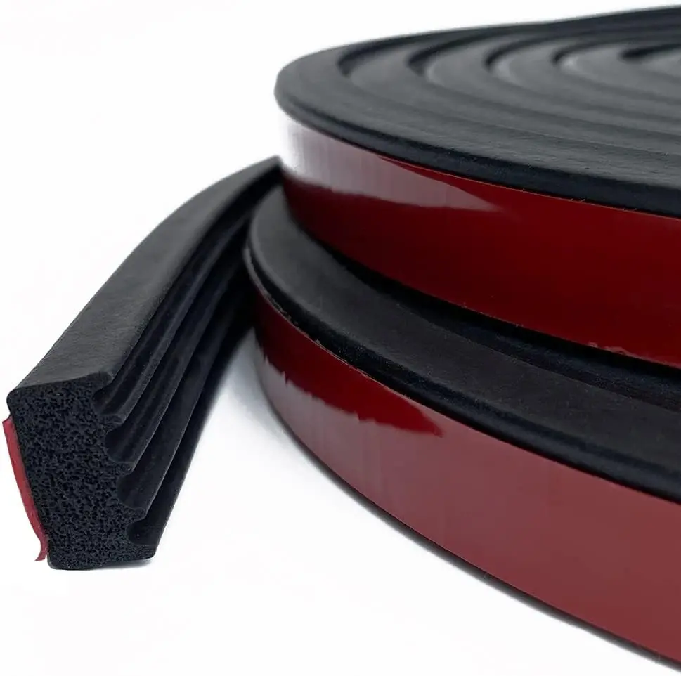Ribbed Foam Rubber Seal with Tape, Self-Adhesive EPDM Foam Rubber Weather Stripping for Boat, Auto, RV, Marine, Garage Doors/Window and More, Black(26Feet)