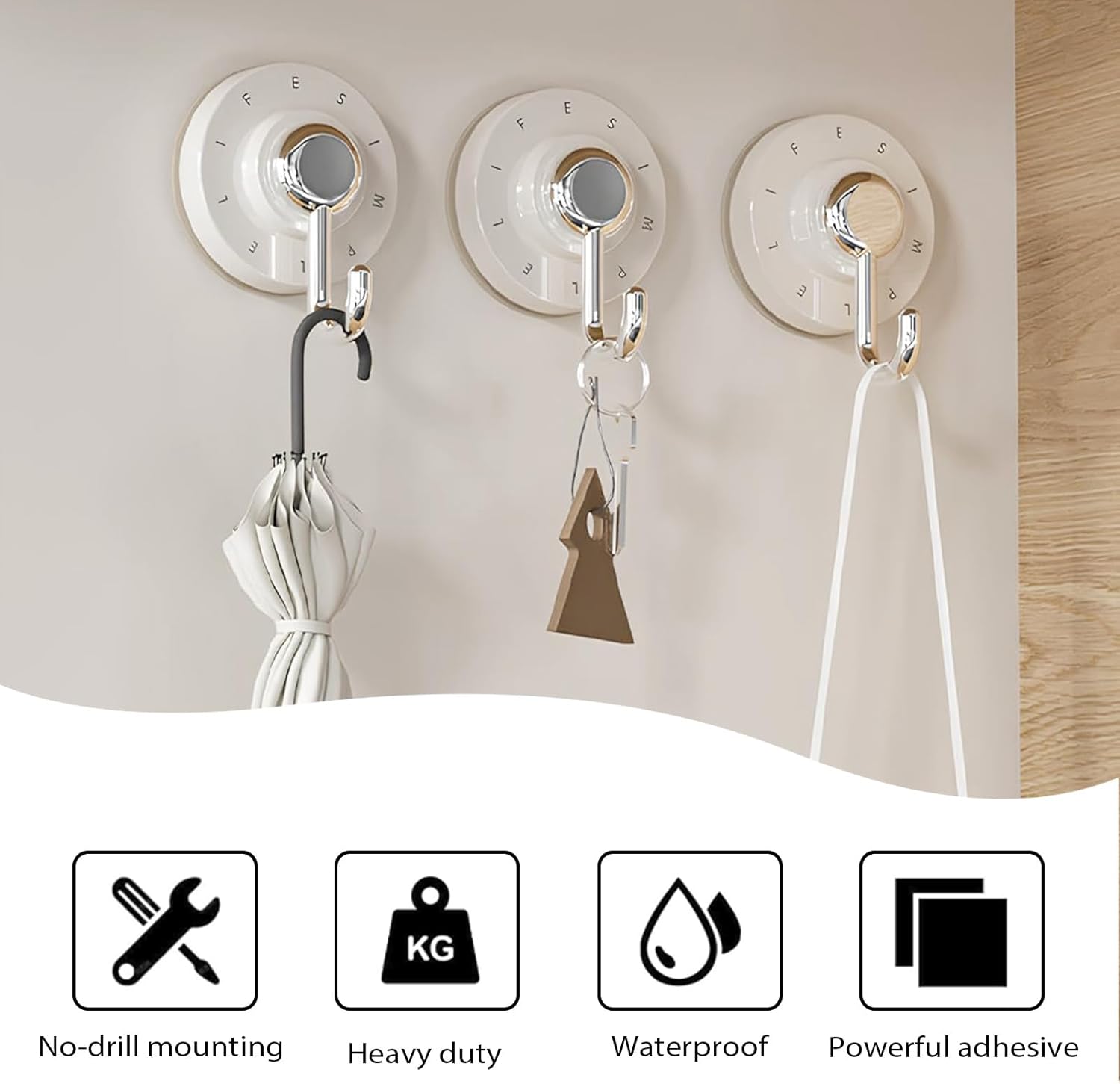 2 Pack Heavy Duty Vacuum Suction Cup Hooks Waterproof Reusable Removable No Drill No Residue Adjustable for Bathroom Kitchen Shower Glass Tile Wall Hanging Multi Color