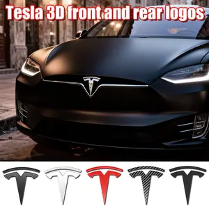 3D Abs Tesla Car Hood Emblem Sticker, Rear Trunk Curved Badge Accessories, Fits Tesla Model 3, Model S, Model X Modified Models