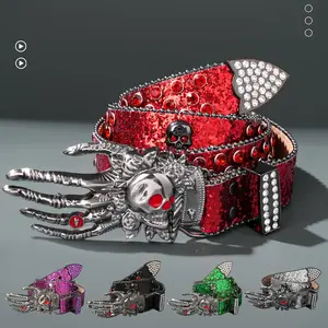 Unisex Punk Gothic Belt - Edgy Metallic bones, Skeleton hands, PU Material - Red, Black, Purple, Green, - Halloween Costume Accessory, Rock Concert Belt, Everyday Gothic Fashion - for Men & Women, Punk Goth Jewelry, Edgy Belt Design, Party Wear, Statement