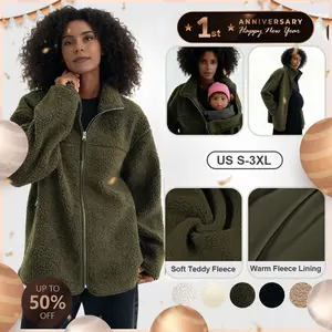 Pwest MAMA Women Before & After Babywearing Fleece Jacket Soft Teddy Fleece, Long-sleeve Zippered Jacket with Pocket, Detachable Babywearing Panel, Winter Warmth, 2 in 1 Design-Dark Green-BlackFriday