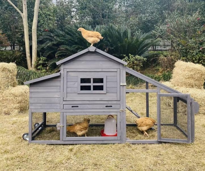 Aivituvin Chicken Coop Mobile Hen Coop, Large Poultry Cage with Wheels Outdoor Backyard Chicken House ,Wooden Chicken Coop on Wheels for 2-3 Hens
