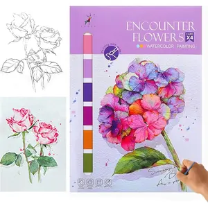 Watercolor Workbook for Adults,Watercolor Coloring Book for Adults ,Water Coloring Book with 4 Floral Drawings(12 Colors and Brush)