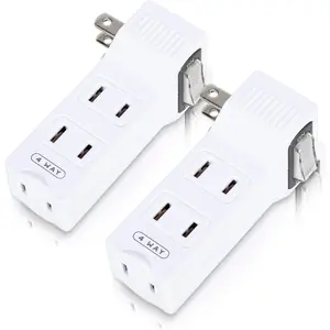 4 Outlet Wall Adapter with A Power Switch and Night Light, 2-Prong Extender Adapter Plug with 4 Electrical Outlets for Travel Home Hotel Office-White, 2 Pack