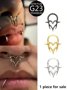 F136 Titanium Hinge Septum Ring with Heart-Shaped Spikes, Gothic Punk Style, 16g, Suitable for Nose Cartilage Ear & Facial Piercings