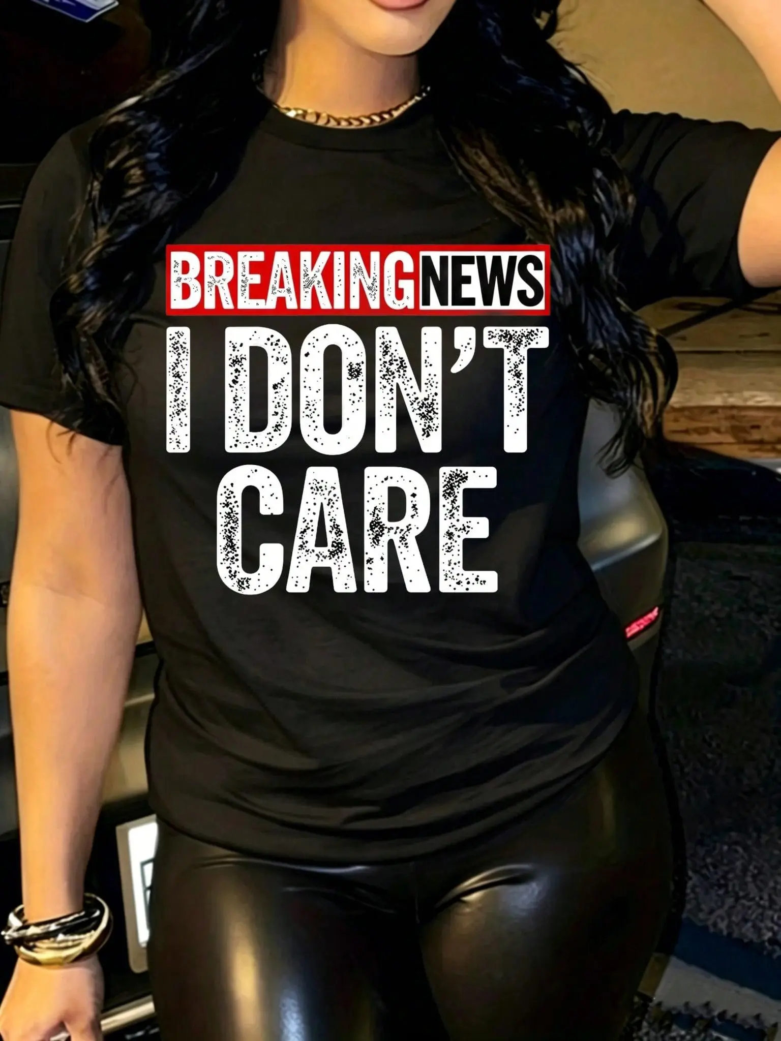 Breaking News I Don't Care Women's T-Shirt Breaking News I Don't Care Short Sleeve Crew Neck Casua