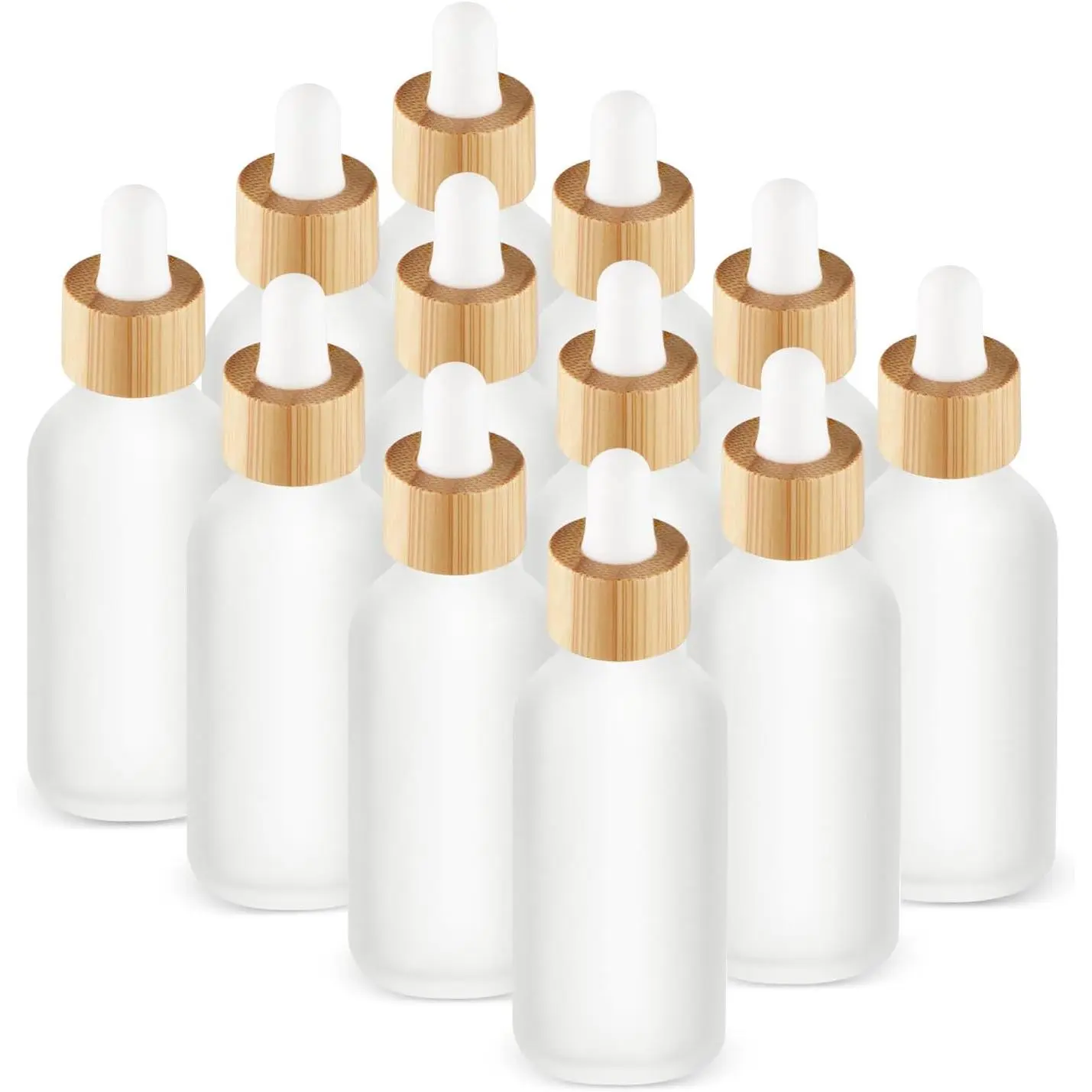 12 Pack 2 oz Frosted Glass Dropper Bottle,Empty Round Glass Boston Travel Bottles With Eye Droppers,  Dropper Cap for Essential Oils,  & Perfume,,Liquids