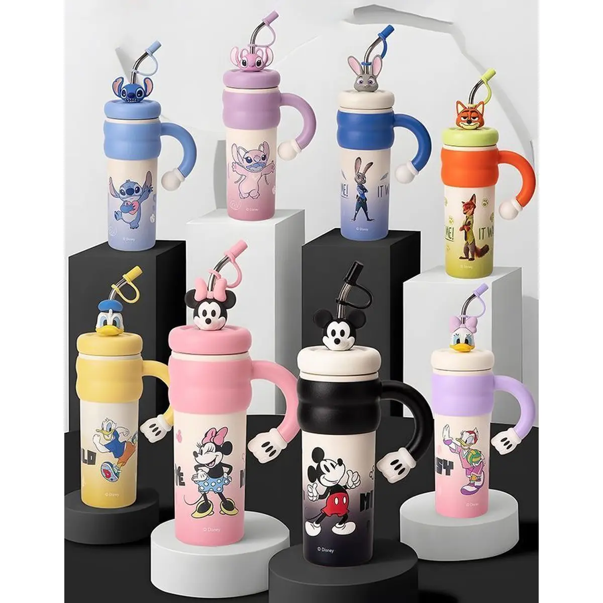850ML Ice King Cup Cartoon Straw Large Capacity Disney Insulated Cup Big Mac Zootopia Water Cup