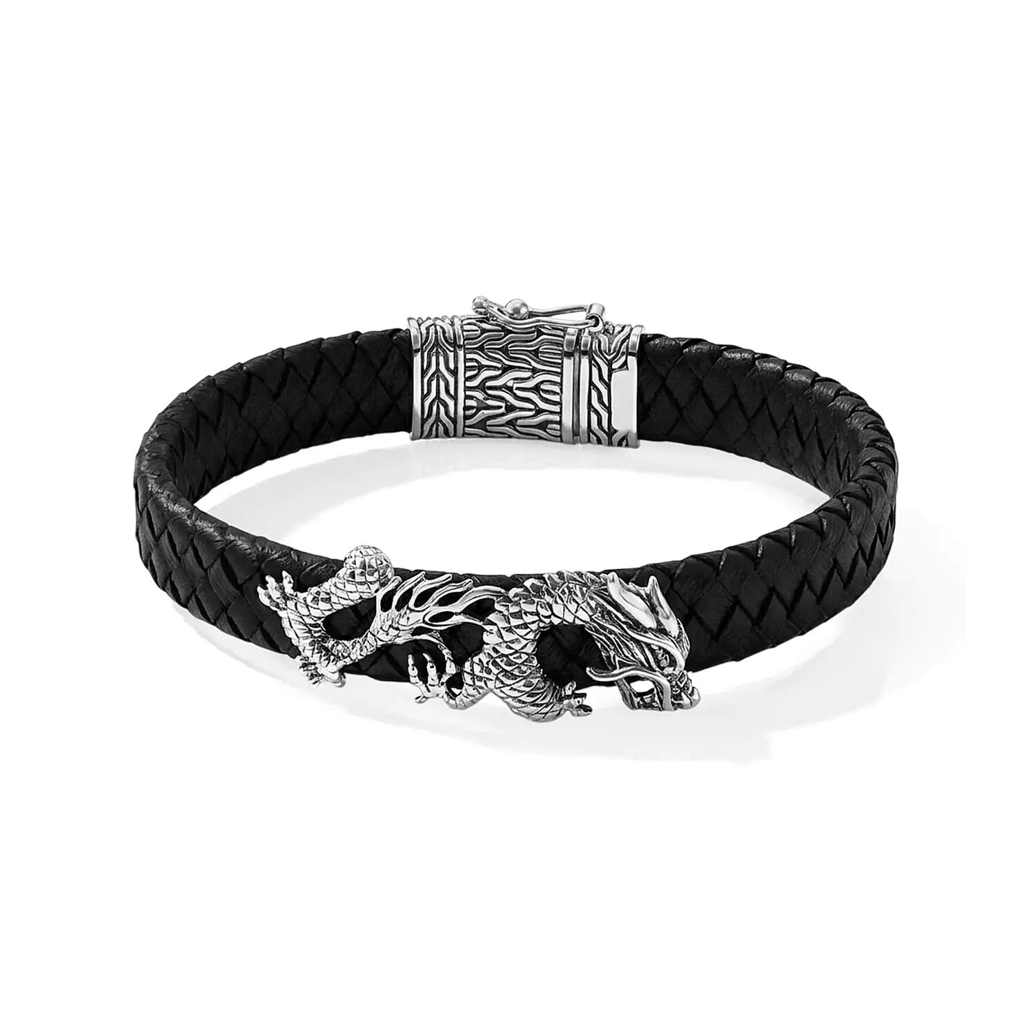 D''Joy Bali Legacy Sterling Silver Dragon, Leather Cord Bracelet (7.25 In) (15.40 g)