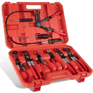 9-Piece Hose Clamp Pliers Set with Long Reach for Water Hoses & Automotive Coolant Radiator Heaters Flexible Wire & Flat Band Pliers Includes Storage Case
