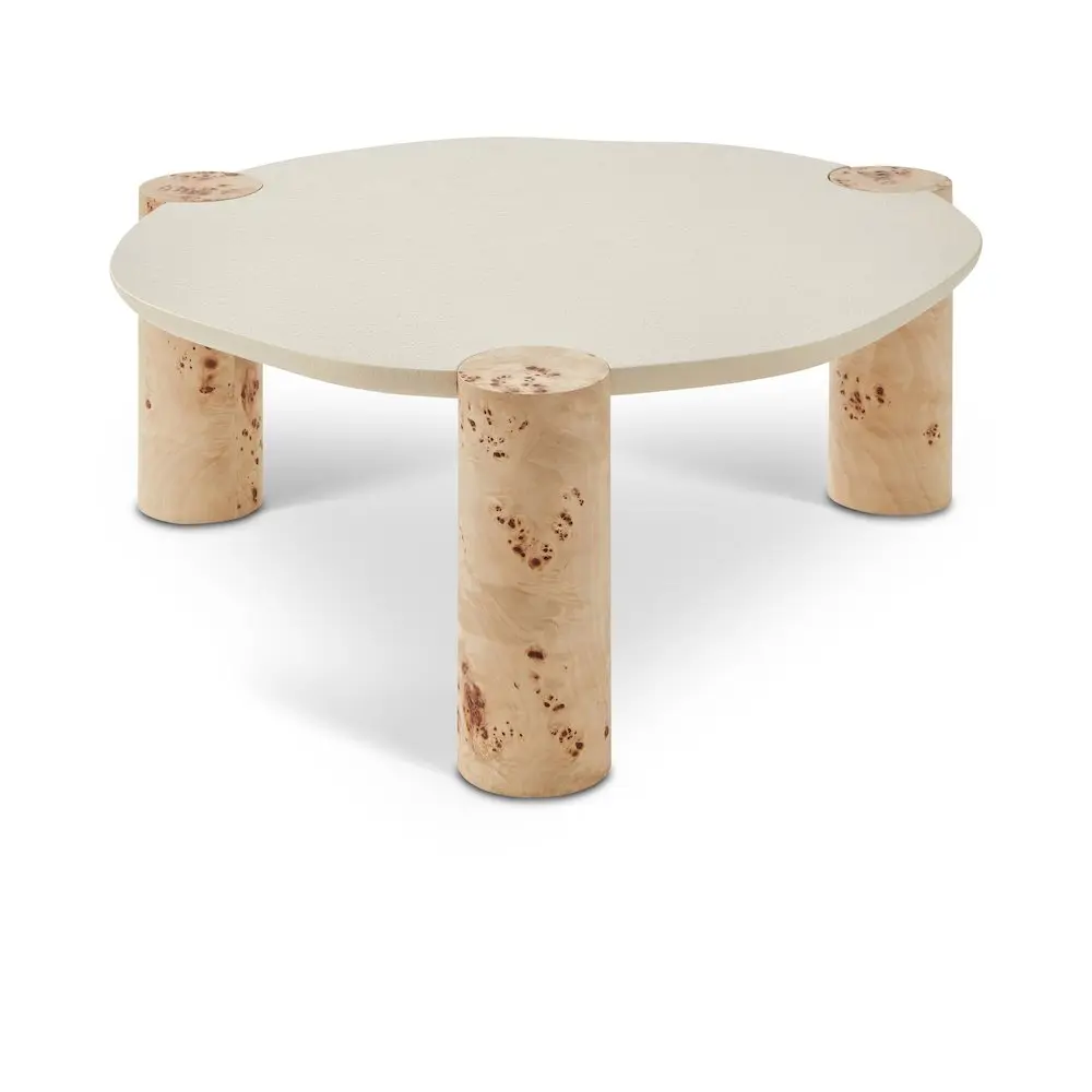 Thor Natural Burl Wood Coffee Table - Natural Look, Wood Grain, Round Top Indoor Furniture Table