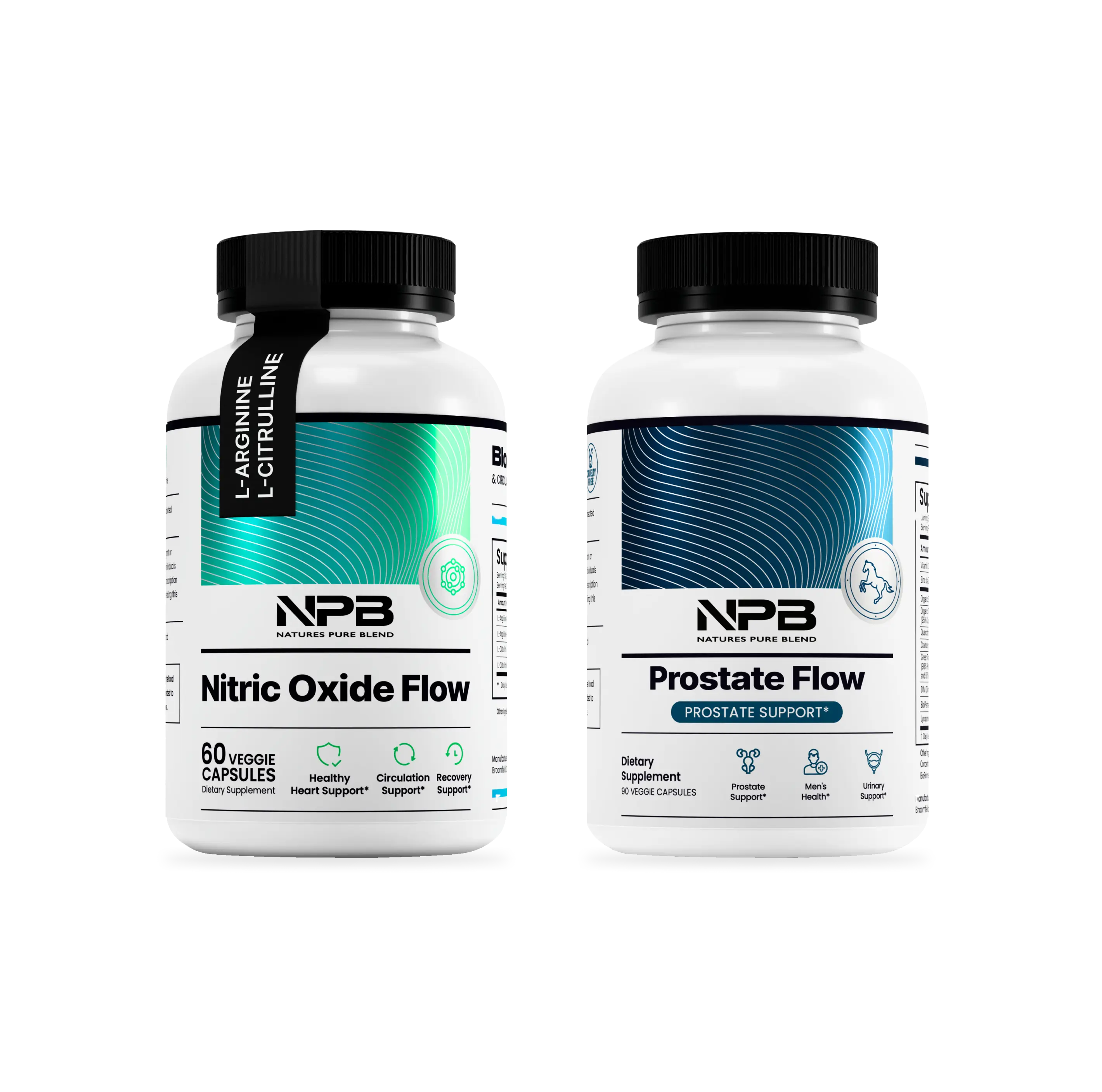 Nature's Pure Blend - Prostate & Heart Health Bundle, Prostate Flow + Nitric Oxide Flow – Men’s Wellness, Urinary Support, Circulation, Blood Pressure, Energy & Recovery – 2 Pack