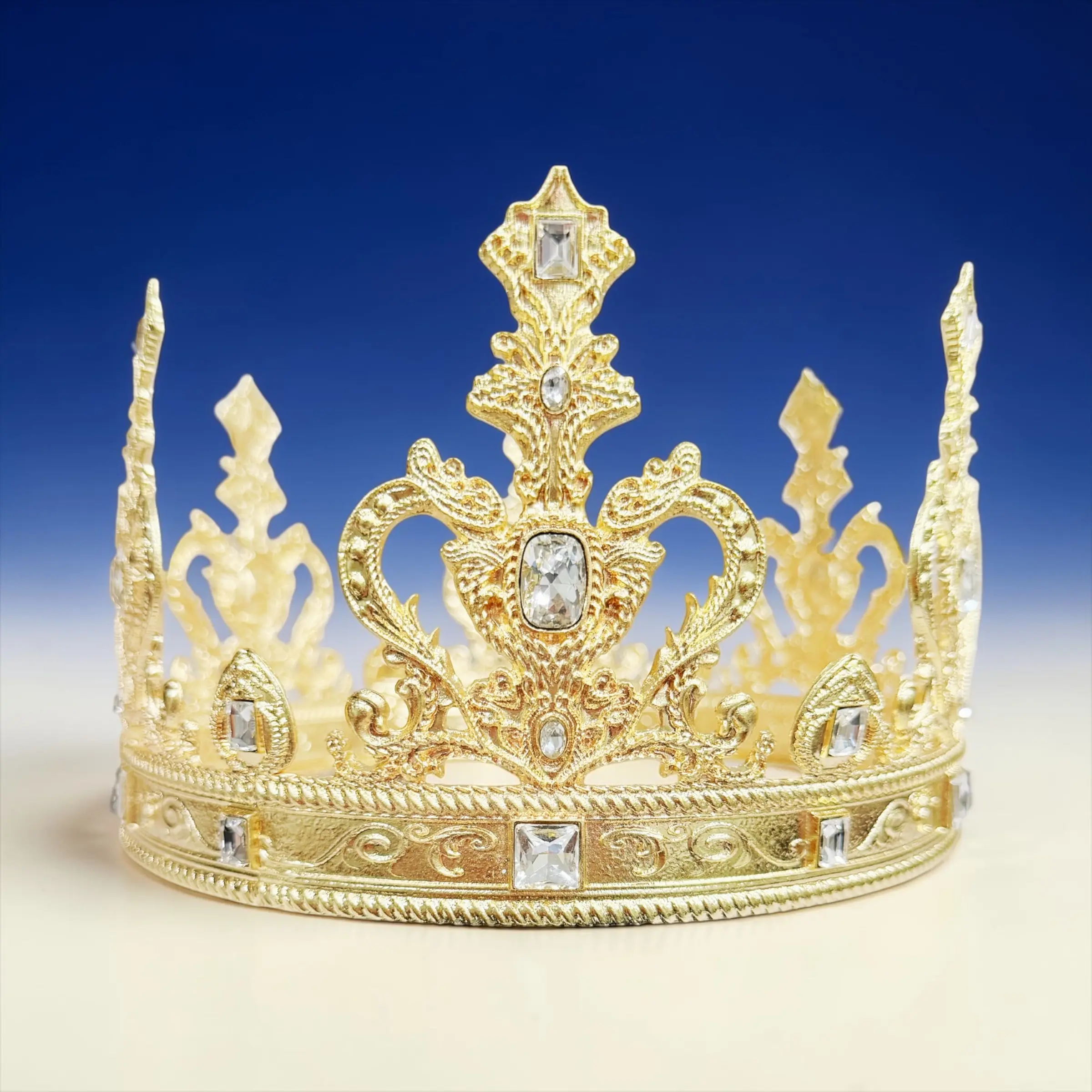 Regal Gold Crown with Clear Crystal Accents Medieval Royal King Headdress for Costume and Renaissance Events