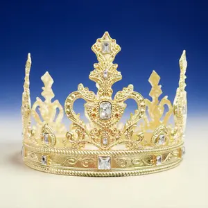 Regal Gold Crown with Clear Crystal Accents Medieval Royal King Headdress for Costume and Renaissance Events