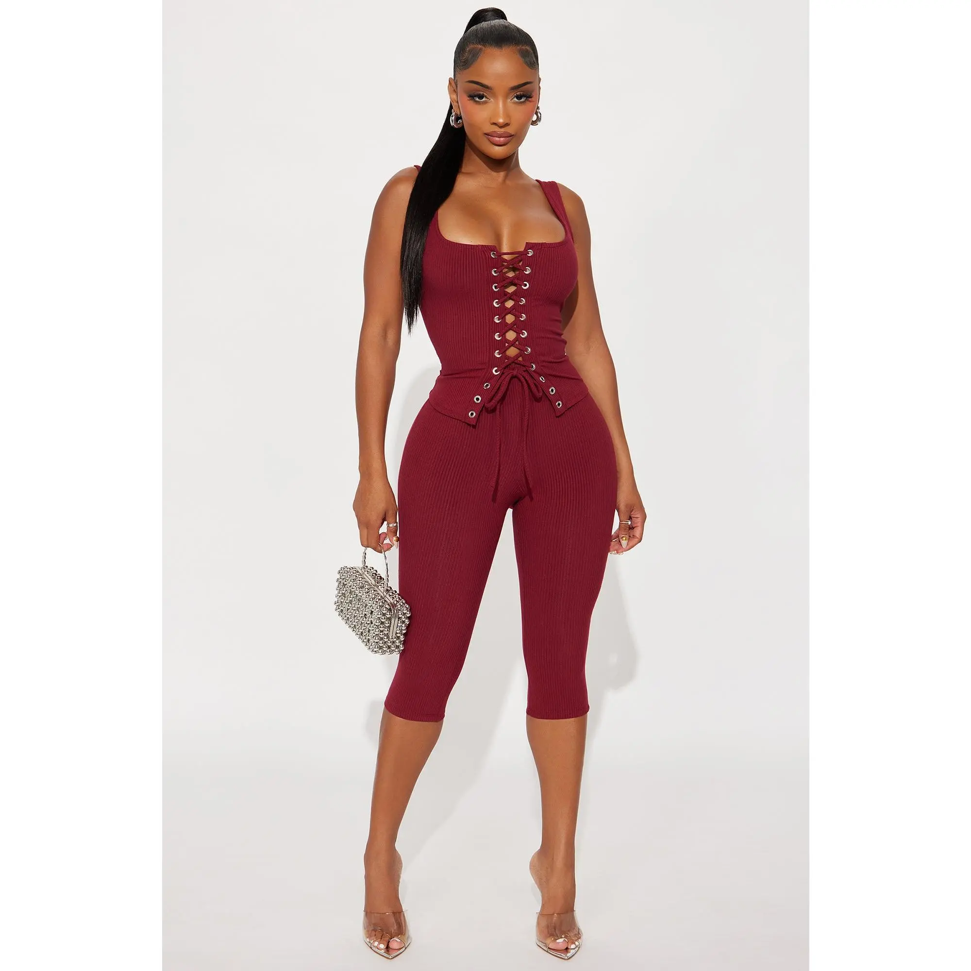 Carina Snatched Pant Set - Burgundy