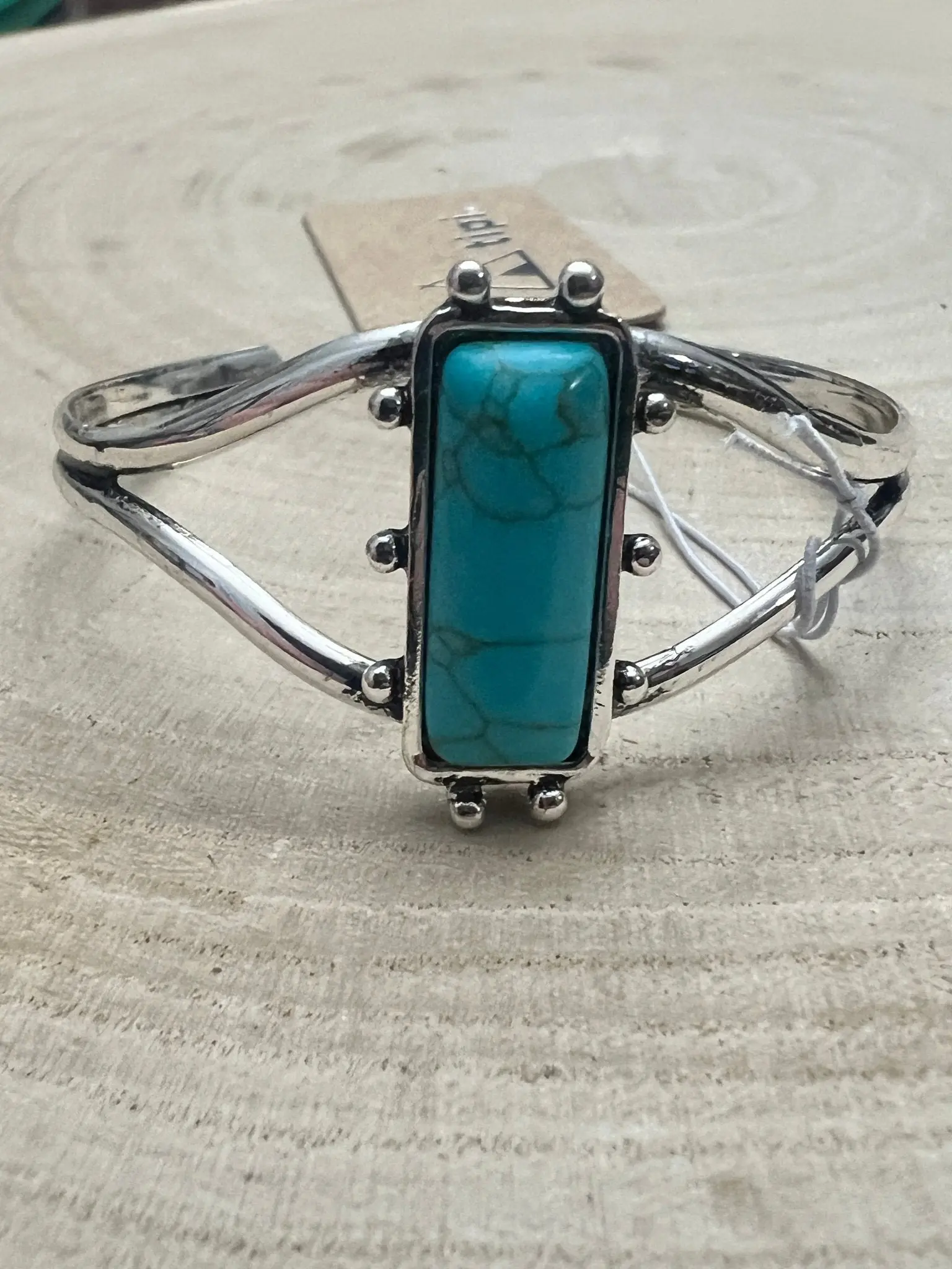 Western Silver Cuff Bracelet — 1-inch Faux Turquoise Rectangle Stone