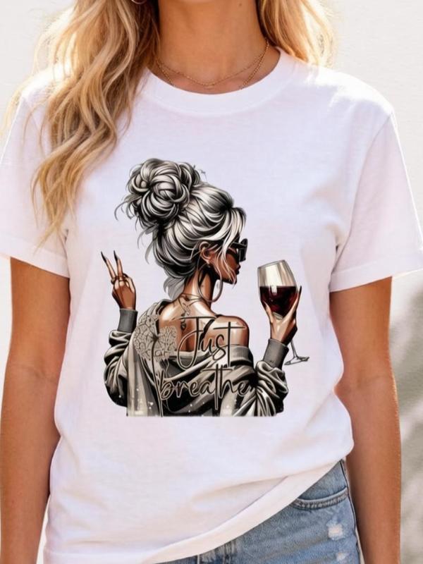 Women's Oversized Soft Pure Cotton Cute Characters Graphic T-Shirt - Cap Sleeves A-Type, Lightweight Breathable Fitted Basics, Feminine Streetwear for Casual Use, Easter Halloween New Year (Care: Cold Wash, Do Not Bleach) Sohochic