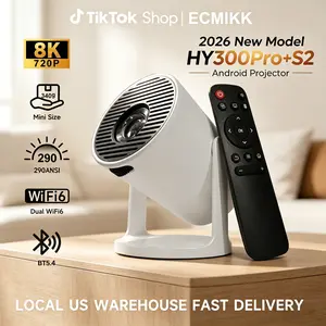 HY300Pro+S2 2026 New Smart Portable Projector Native 720P 4K Decoding 290 ANSI Android 13 Dual WiFi6 360° Rotatable Auto Keystone Short Throw 0.8:1 Mini Home Theater WiFi tiktokshopspringglowup