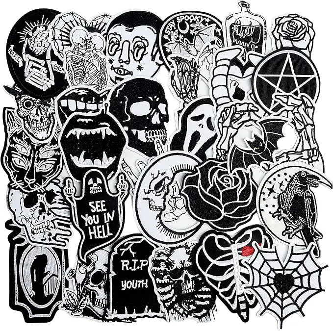 Goth Iron on Patches for Jackets: 30Pcs Embroidered Patches
