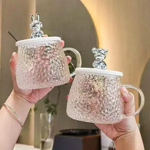 1 Small Bear Cup with Handle, Glass Cup with Spoon, Household Mug, Coffee Cup, Summer Water Cup, Classic Coffee Mugs, Drinkware