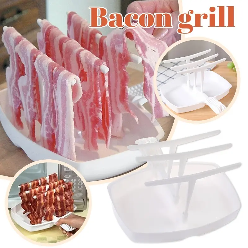 Cook Delicious Bacon in Minutes with this Rotisserie Portable Plastic Grill Rack Microwave Oven Plate!