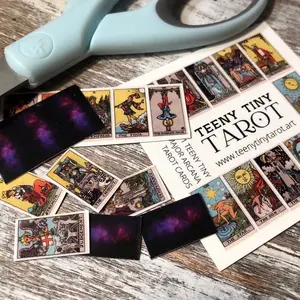 Uncut Teeny Tiny Tarot Cards | DIY 22 Major Arcana | 2 Cards with 11 Tarot Images Each | Galaxy Design