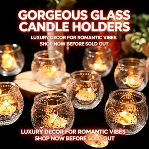 6/12/24PCS Clear Sunflower Globe Glass Candle Holders Set, Hanukkah Candle Holders, Romantic Table Centerpiece, Wedding Valentine Christmas Graduation Gift, Home Aesthetic Room Decor