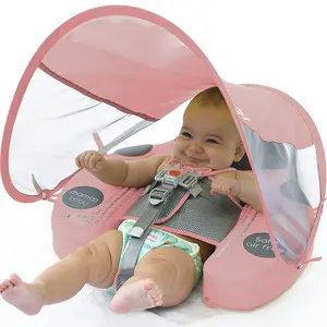 Upgraded Baby Float Non-Inflatable baby Swim Ring, Infant Soft Solid Swimming Trainer, Baby Pool Float with Removable UPF 50+ UV Sun Protection Canopy (Pink Ladybug)