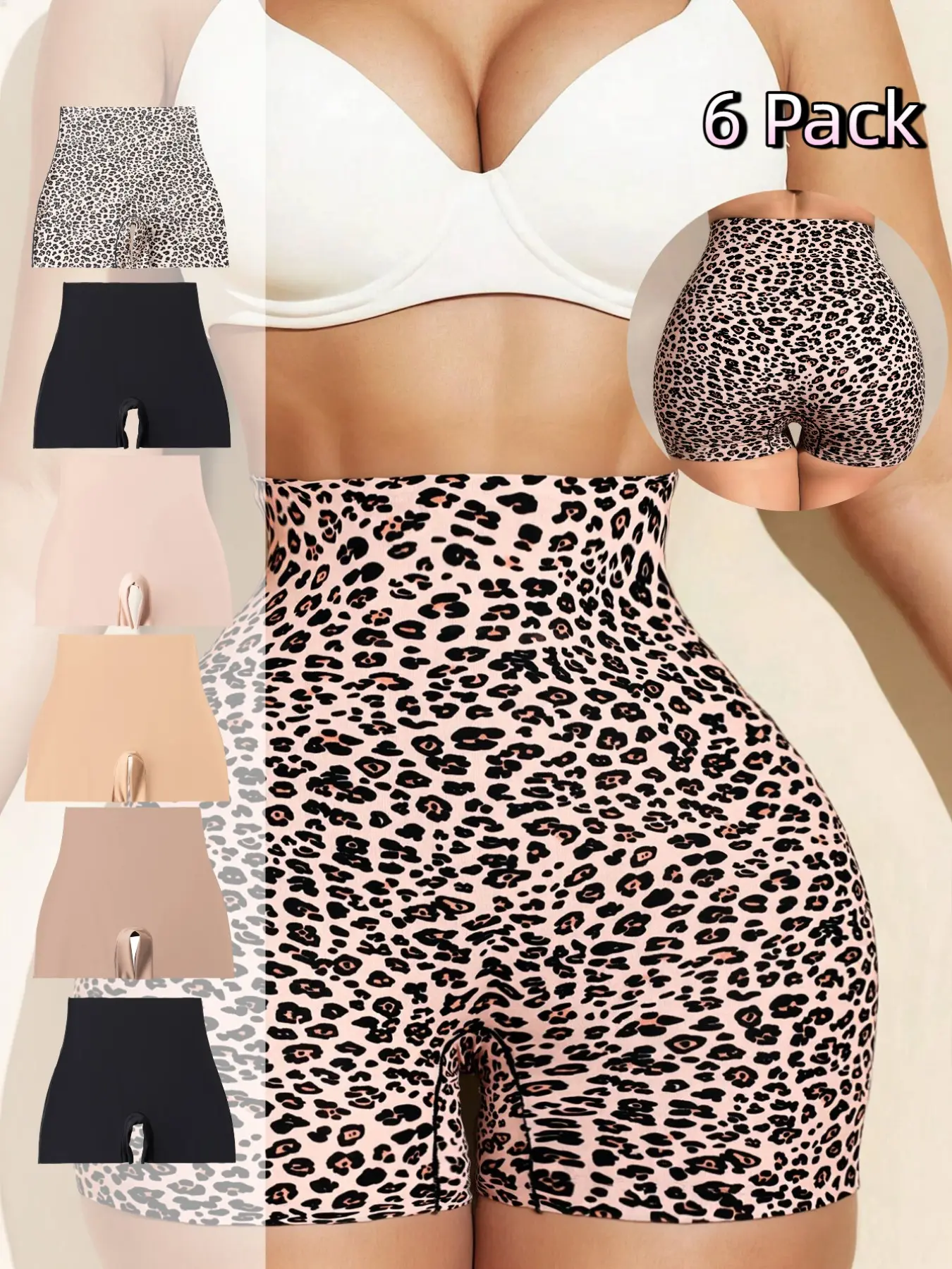 Women's High Waisted Seamless Wide Thigh Briefs, Panties, Fashion Leopard Print Butt Lifting Underwear, Comfortable Skin-Friendly Breathable, 6 Pack, Breathable Comfy Panty