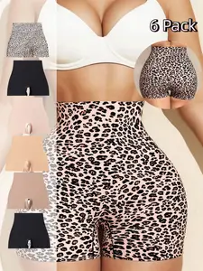 Women's High Waisted Seamless Wide Thigh Briefs, Panties, Fashion Leopard Print Butt Lifting Underwear, Comfortable Skin-Friendly Breathable, 6 Pack, Breathable Comfy Panty