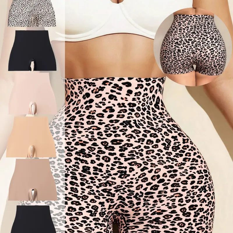 Women's High Waisted Seamless Wide Thigh Briefs, Panties, Fashion Leopard Print Butt Lifting Underwear, Comfortable Skin-Friendly Breathable, 6 Pack, Breathable Comfy Panty