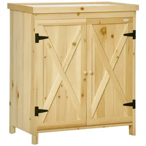 Outsunny Outdoor Storage Cabinet, Outdoor Tool Shed with Galvanized Top and Two Shelves for Yard Tools or Pool Accessories