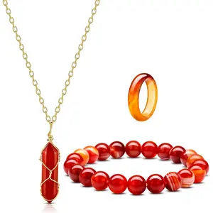 Carnelian Crystal Necklace for Women Men Red Carnelian Rings Gemstone Bracelet Crystal Quartz Chakra