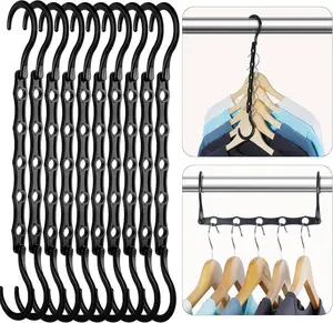 Black Magic Space Saving Hangers, Premium Smart Hanger Hooks, Sturdy Cascading Hangers with 5 Holes for Heavy Clothes Organiser Hanging