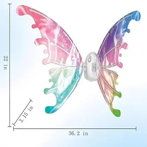 Light Up Fluttering Butterfly Fairy Wings for Kids Women, LED Glowing Moving Wings with Music, Adjustable Straps, Halloween Party Cosplay Costume Accessory