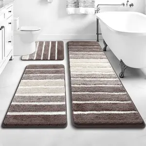 HEBE Washable Bathroom Rug Mat Set 3 Piece, Microfiber Shaggy Bath Set, Non-Slip Ultra Soft Carpet Mats, Absorbent with U-Shaped Toilet for Bathroom, Tub, Shower