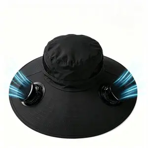 Solar Fan Sun Hat with 2 Cooling Fans,Wide rim for Summer Sun Protection, Instant Heat Relief, Quick-drying, Adjustable Headband, Cool and Breathable, High Airflow,Wide Brim UV Protection for Hiking, Fishing & Outdoor Activities,Father's Day gift