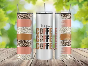 But First Coffee 20oz Tumbler Cup Bottle Drinkware Lid Metal Stainless Steel Straw Water Bottles