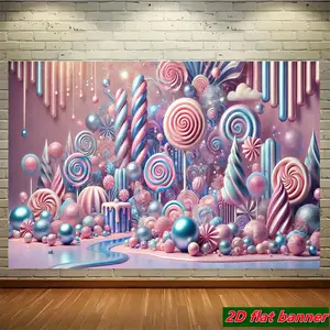 2D Flat - 1pc 2D Flat Banner | Dreamy Candyland, Holiday-themed, Durable Polyester Photographic Hanging Cloth, Suitable for Event Decorations at Family Gatherings, Birthday Parties, Weddings, Anniversaries, Graduations, Christmas, Halloween
