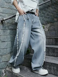 Men's Y2K Retro Vintage Distressed Jeans, Denim, with a loose wide-leg design, streetwear, suitable for street style, hip-hop fashion, daily casual wear, outdoor activities, parties, Pants