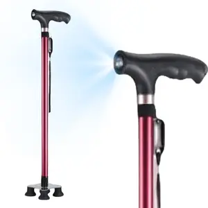 LED Light Walking Cane, Adjustable Aluminum Alloy, Stable Four-Foot Design, Strong Load Capacity, Unisex Elderly Walker