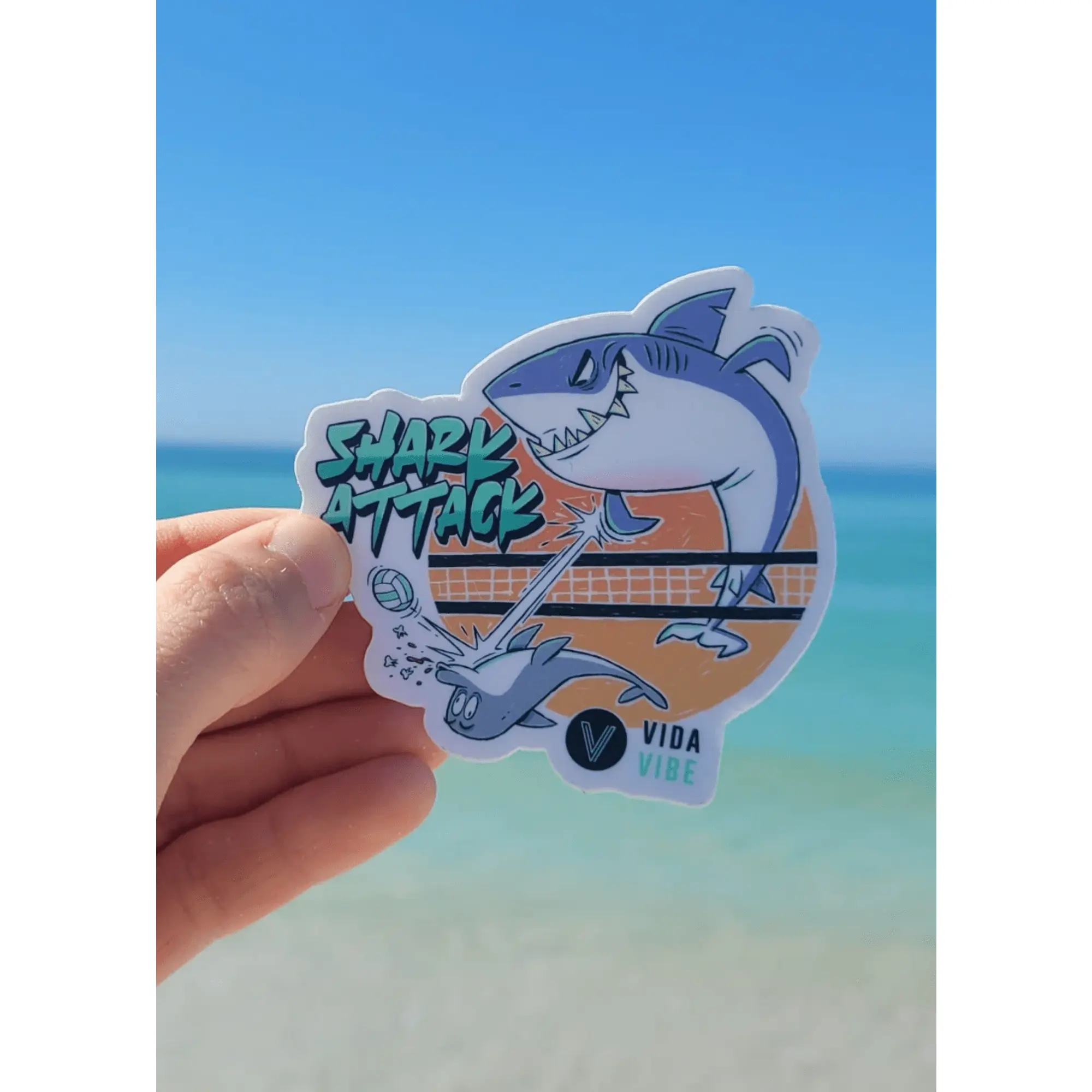 Vida Vibe Shark Attack Volleyball Sticker - Shark and Ball Design - Ideal for Decor and Ornaments