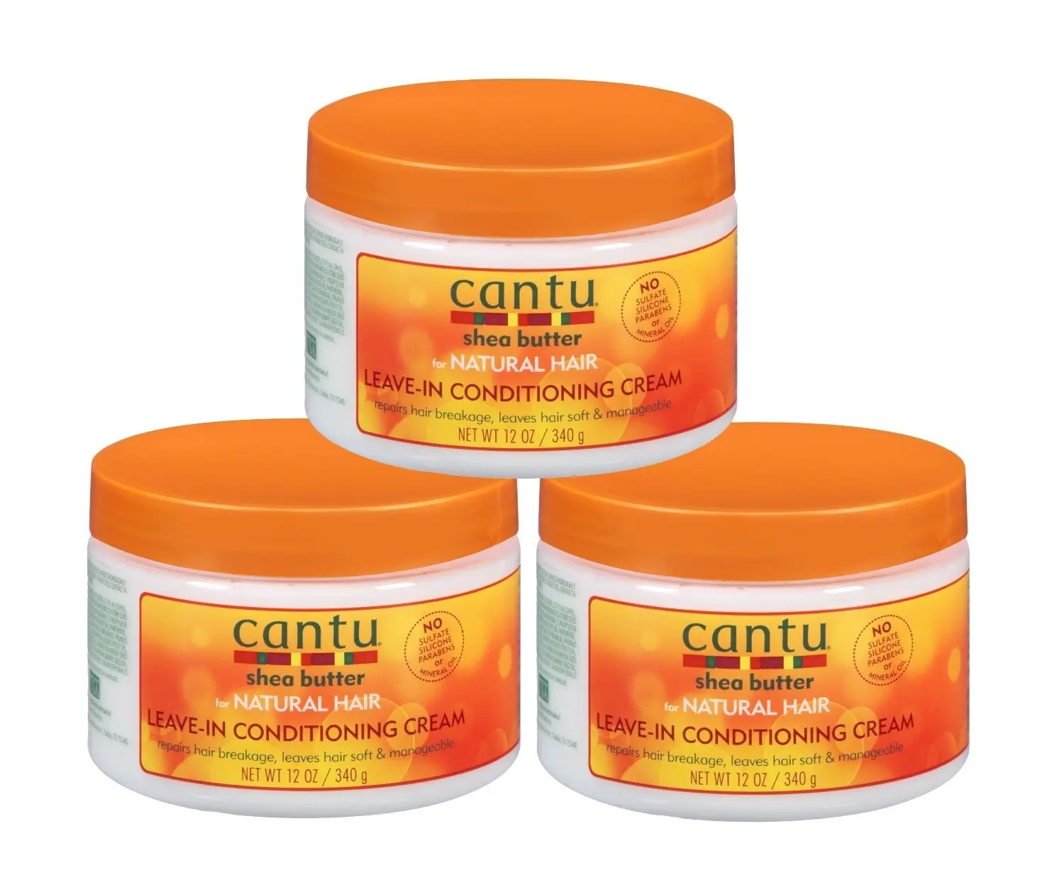 Cantu Natural Hair Leave-In Conditioner Cream Jar 12 Ounce (354ml) (3 Pack) Deep Nourishing Repairing Frizz