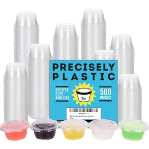 [500 sets - 2oz] Disposable Plastic Souffle Portion Cups with Lids Bulk Perfect for Shot Glasses, Condiments, Toppings, Dressings, Sampling