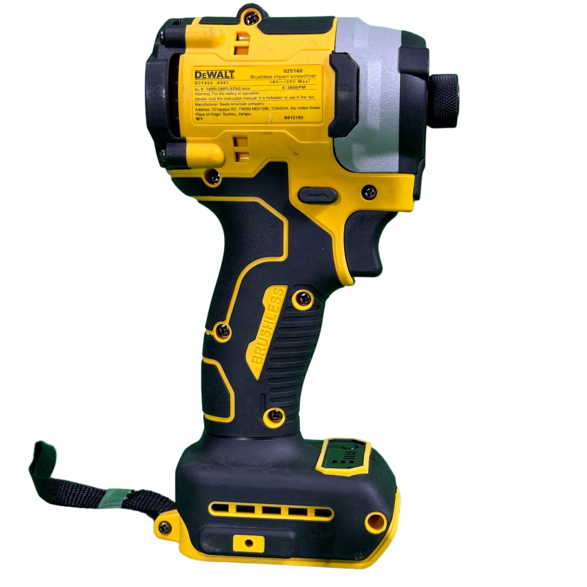 DEWALT DCF850 20V Brushless Impact Driver 3250RPM 3800IPM 3-Speed High Torque Tool for Construction & Home Repair